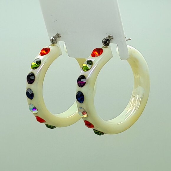 white opal 1.5 hoop  Lucite Acrylic wide Hoop winter multi color Fashion earring - Picture 2 of 4